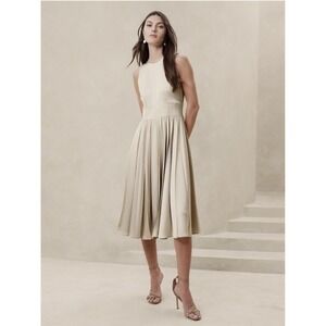 NEW Banana Republic Ness Pleated Satin Midi Dress Sz Champagne NWT